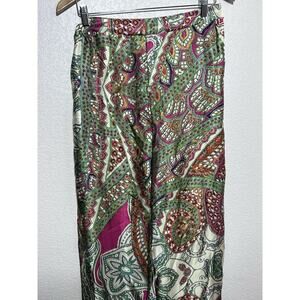 HalfHeart Satin Pants Women Sz M Paisley Kimono M Pull On Lounge